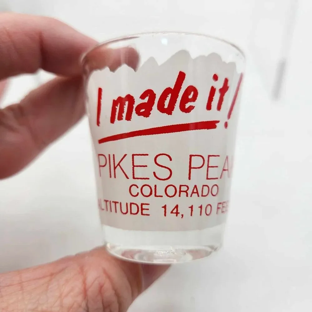 Set of 2 PIkes Peak CO Shot Glasses Colorado Summit House Air Force Academy